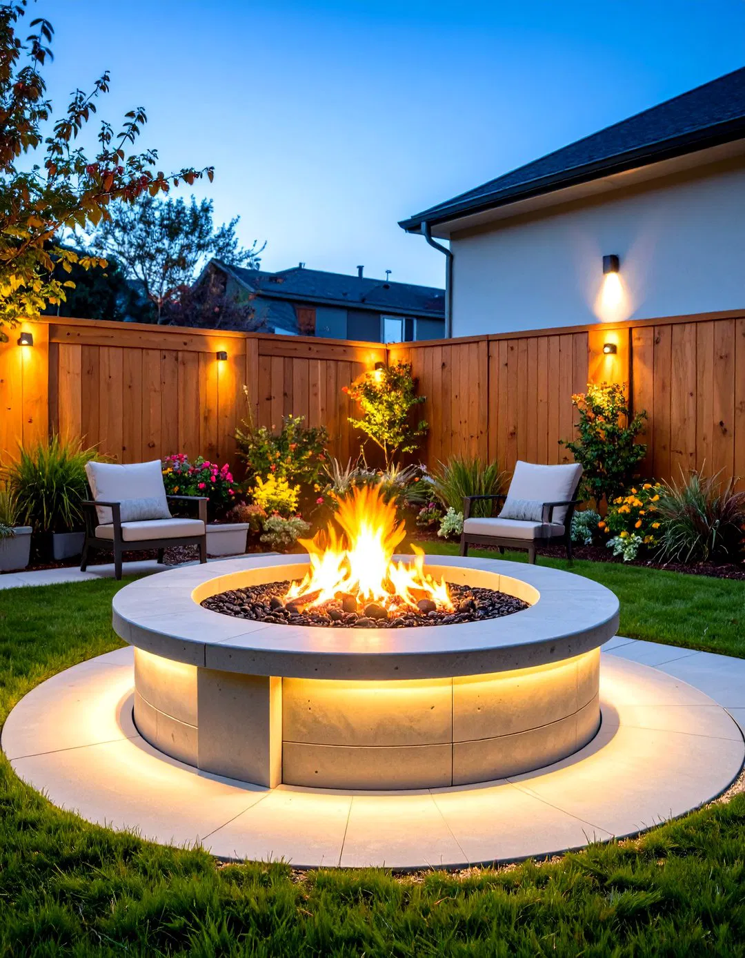 Stamped Concrete Fire Pit with Privacy Screening