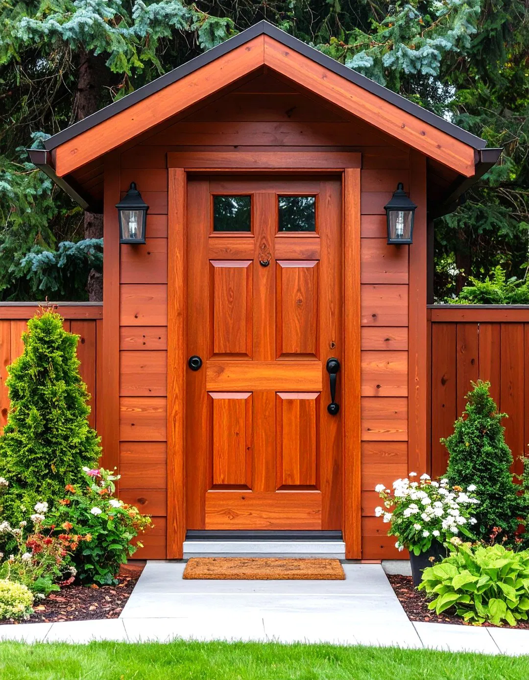 Rustic Cedar Stained Front Door