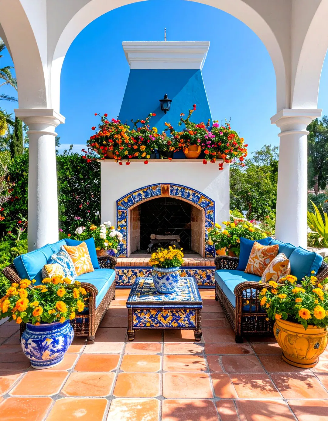 Outdoor Spanish Tile Fireplace