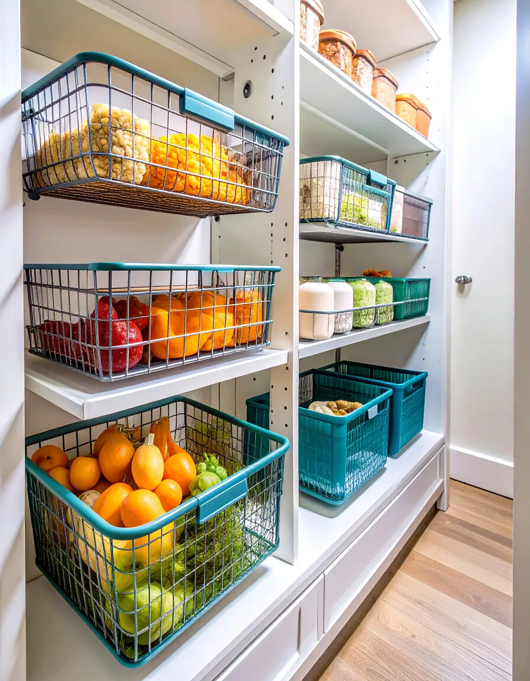 Wire Basket Mobile Storage System - 24 Small Pantry Ideas