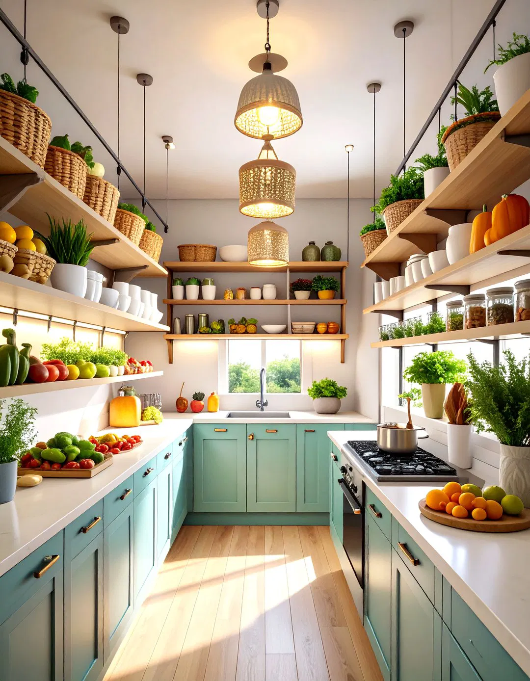 Ceiling Mounted Hanging Storage - 24 Small Pantry Ideas