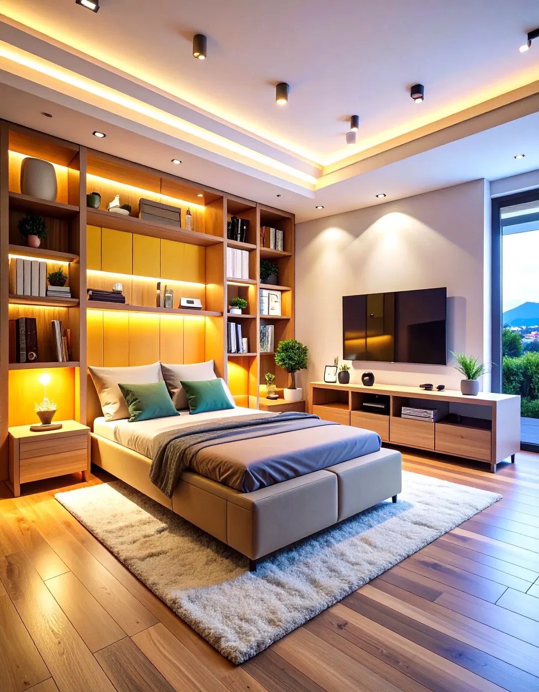 Studio Apartment Media Wall with Convertible Features