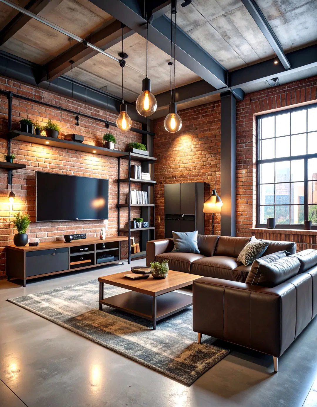 Industrial Loft-Style Media Room with Raw Finishes