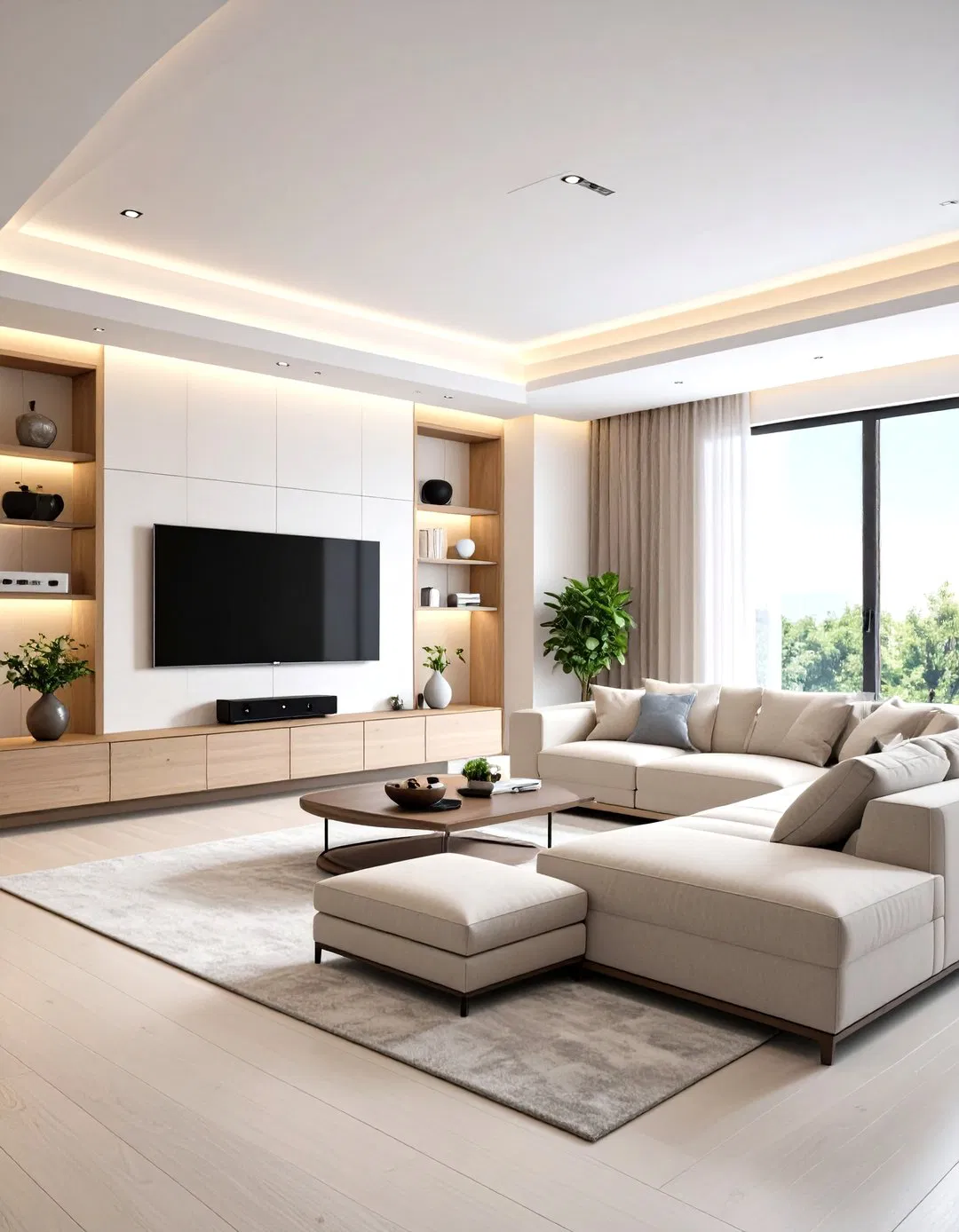 Versatile Living Area with Concealed Projector Screen