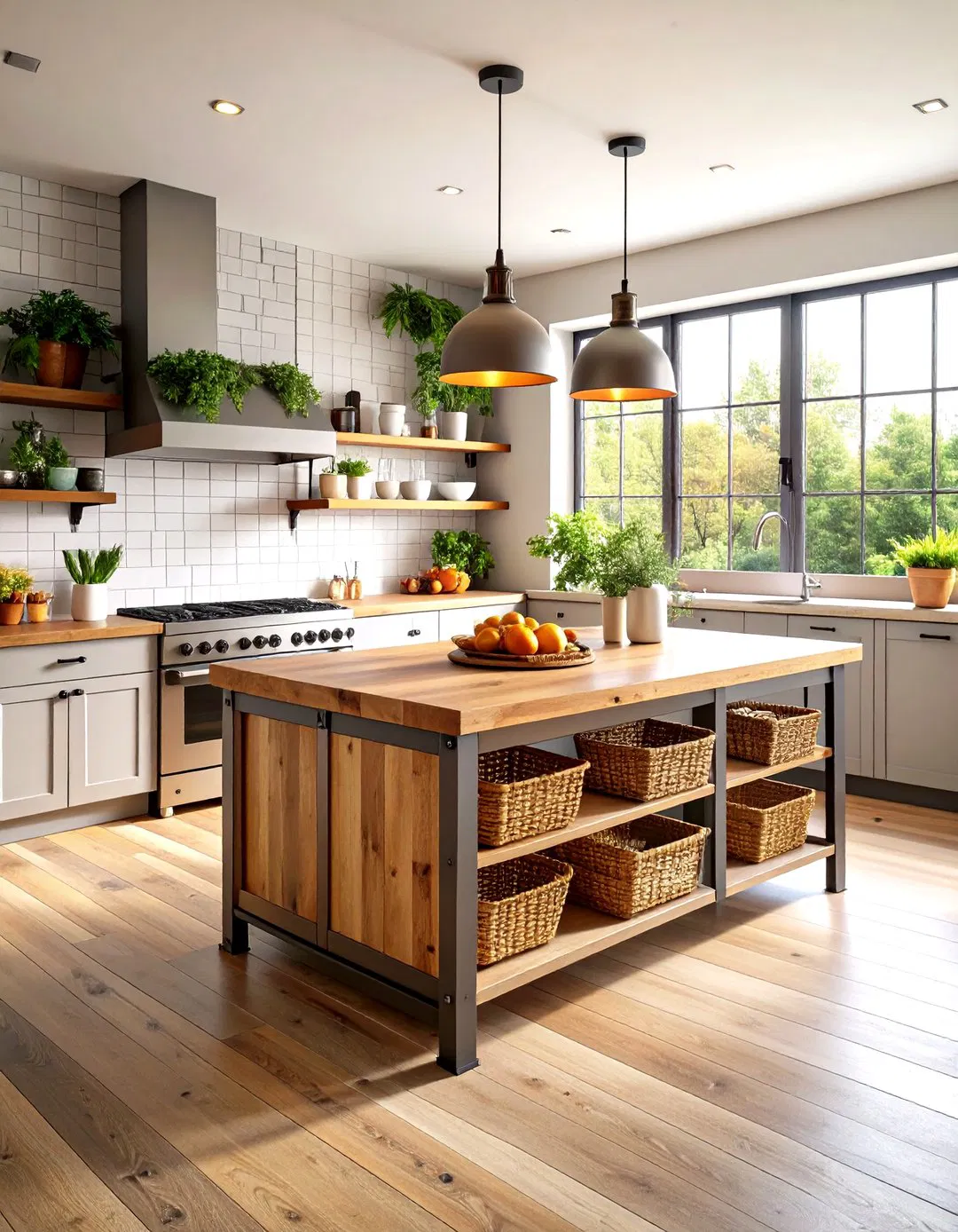 Industrial-Inspired Islands Combining Steel and Wood