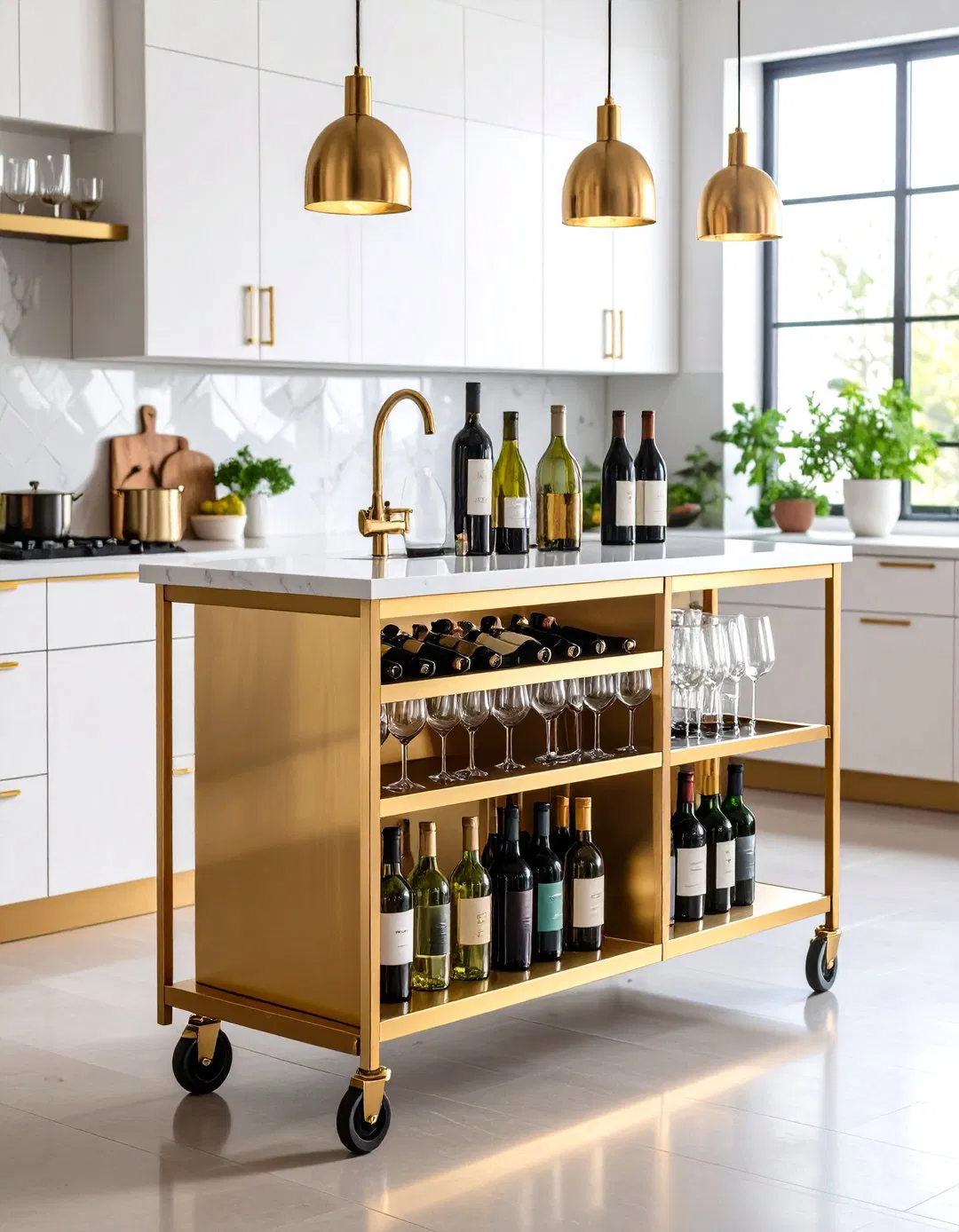 Portable Bar Carts with Dedicated Wine Storage
