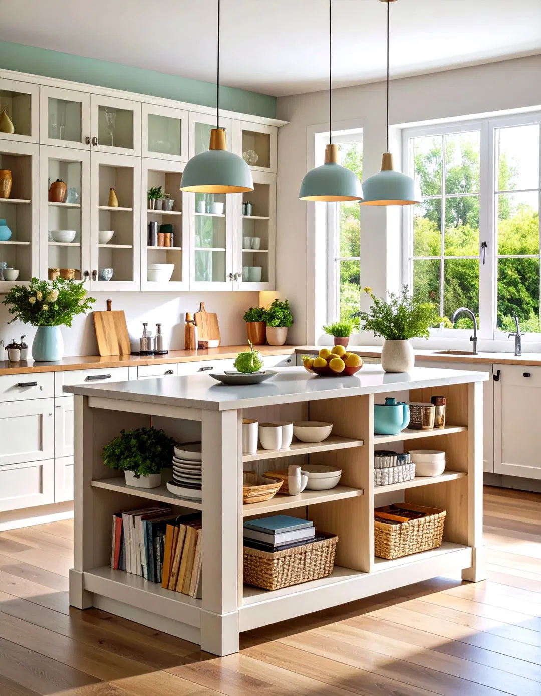 Slim Console Islands with Open Shelving for Display