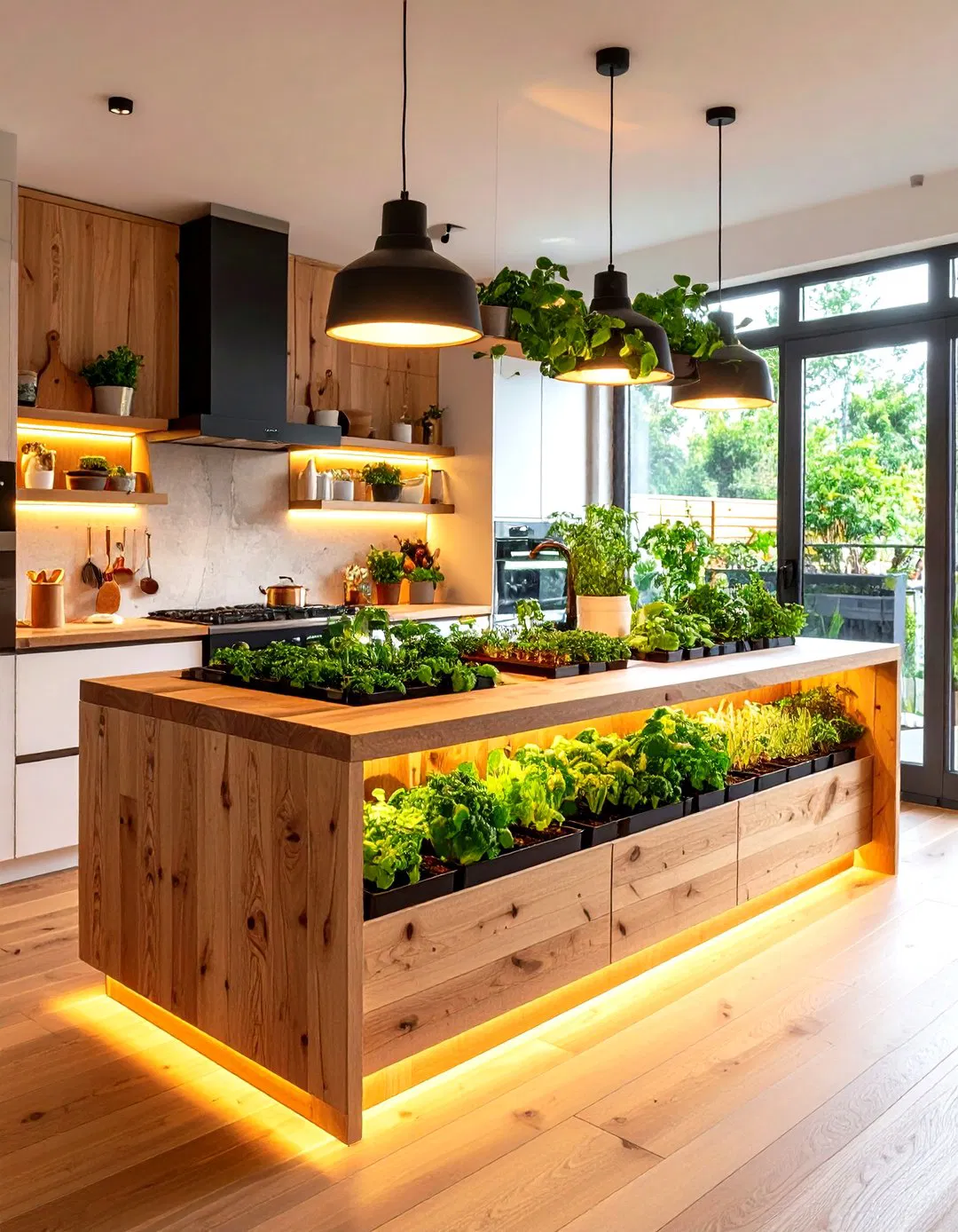 Butcher Block Islands with Built-In Herb Gardens