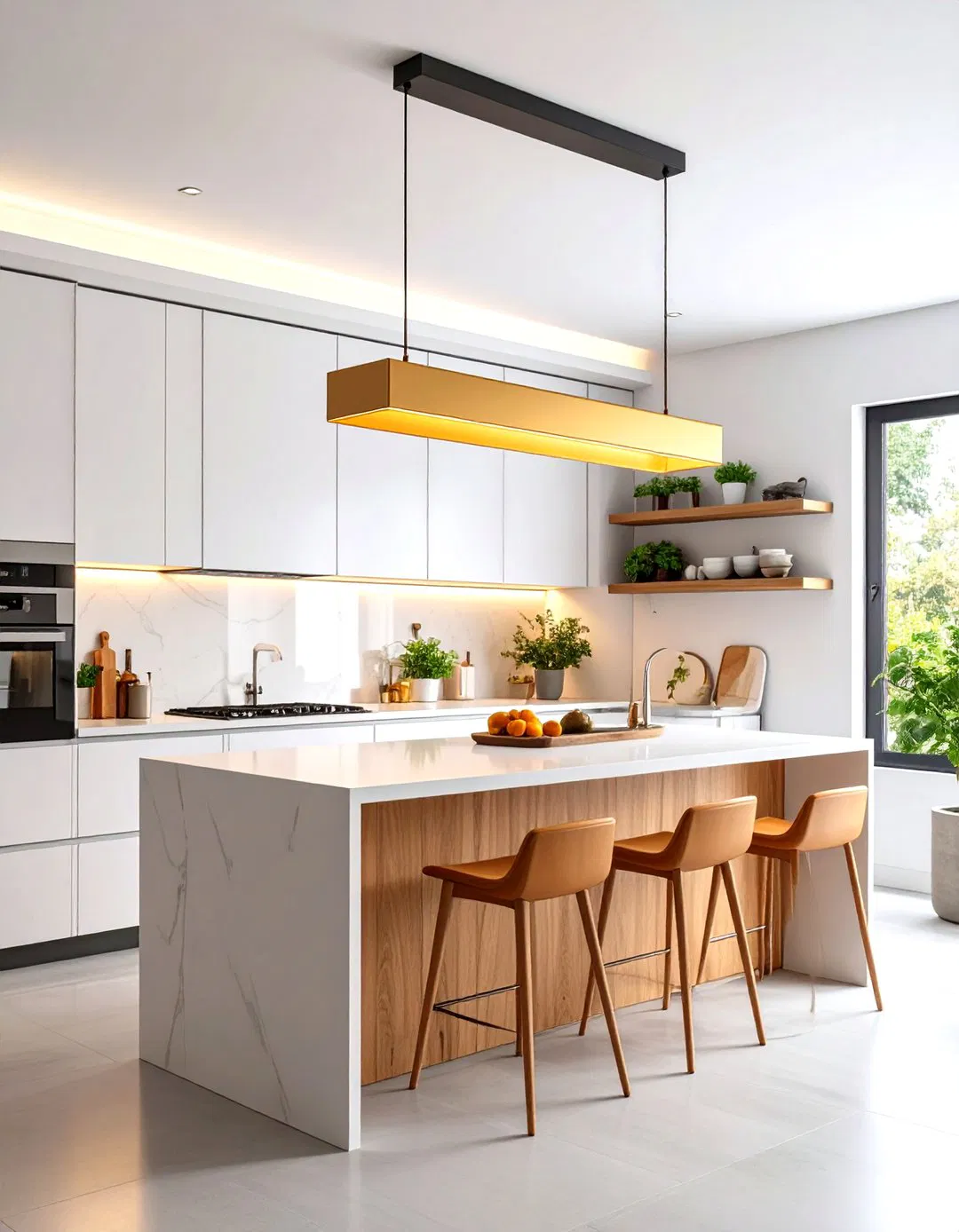 Linear Suspension Fixtures in Small Kitchen
