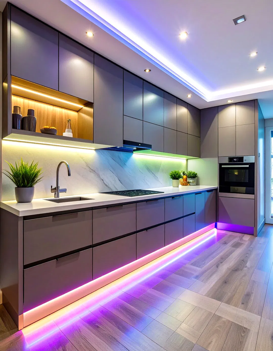Tape Light Border Accent in Kitchen