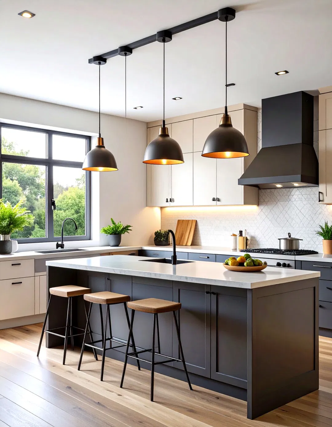 Industrial Track Pendants in Kitchen