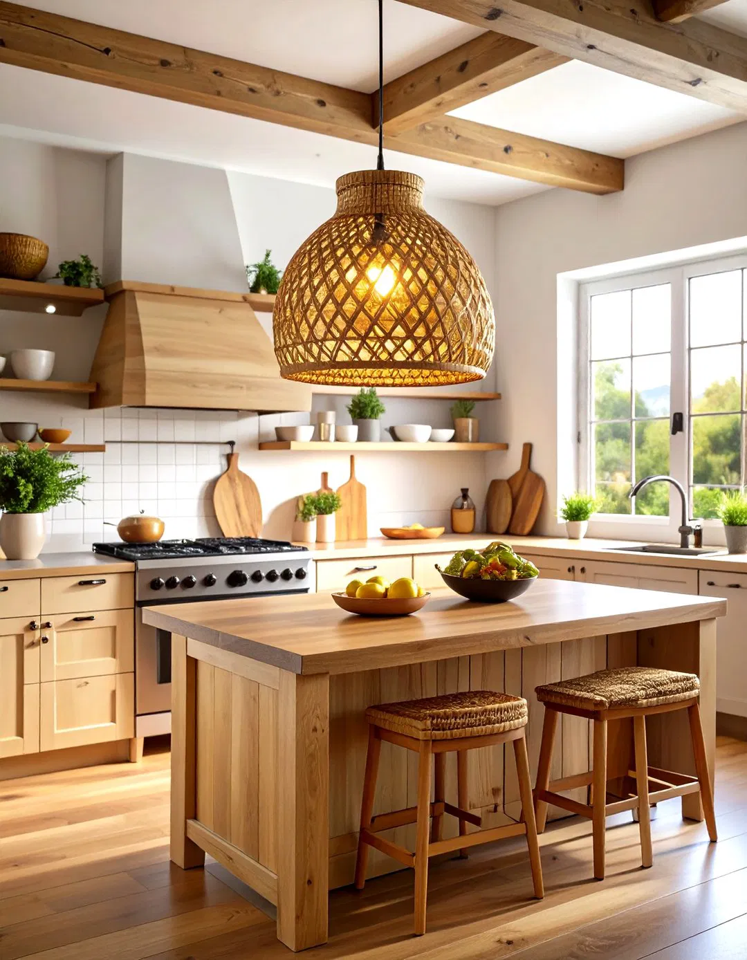 Natural Wood and Rattan Lighting Fixtures