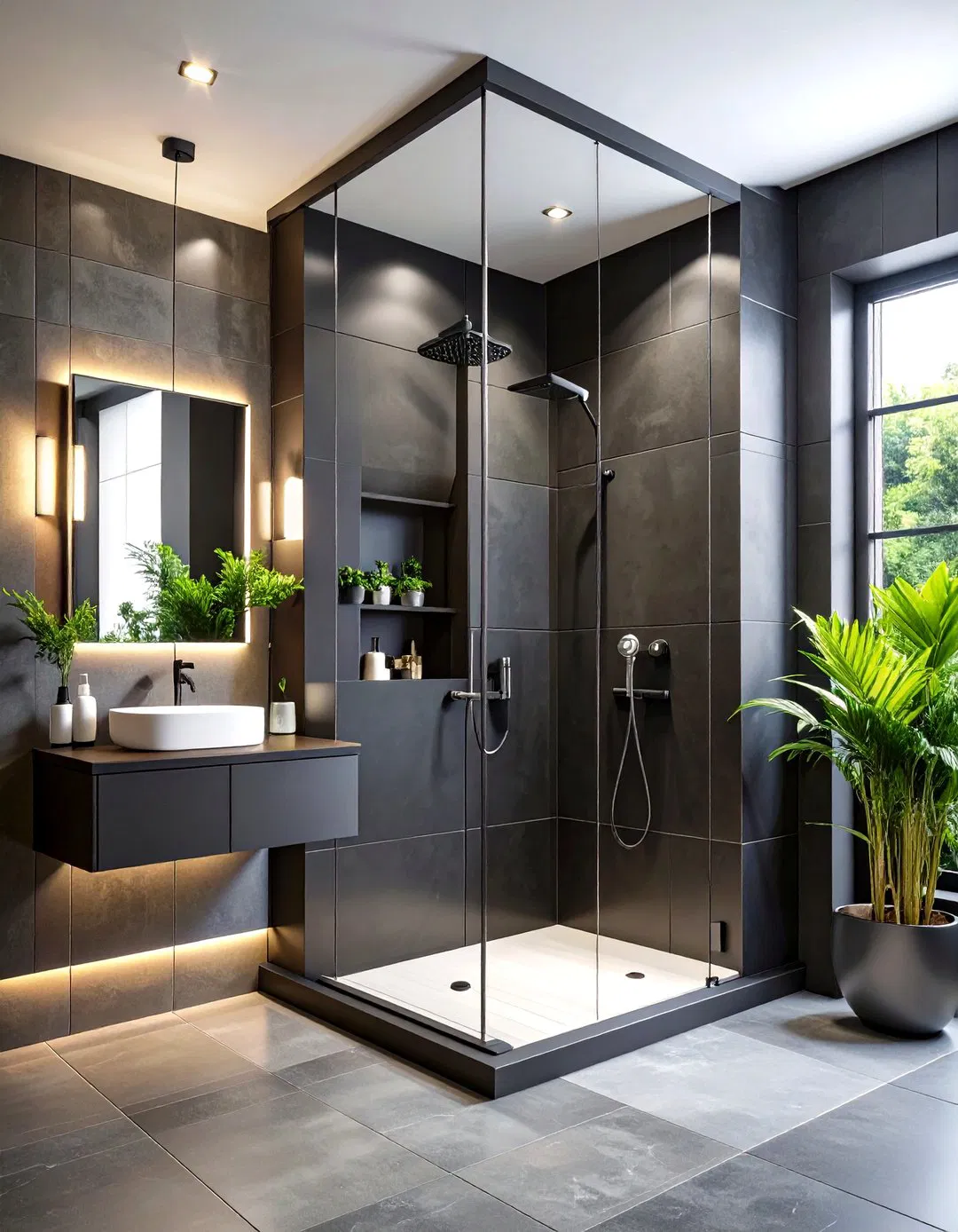 Contrasting Black Tile Statement Niche