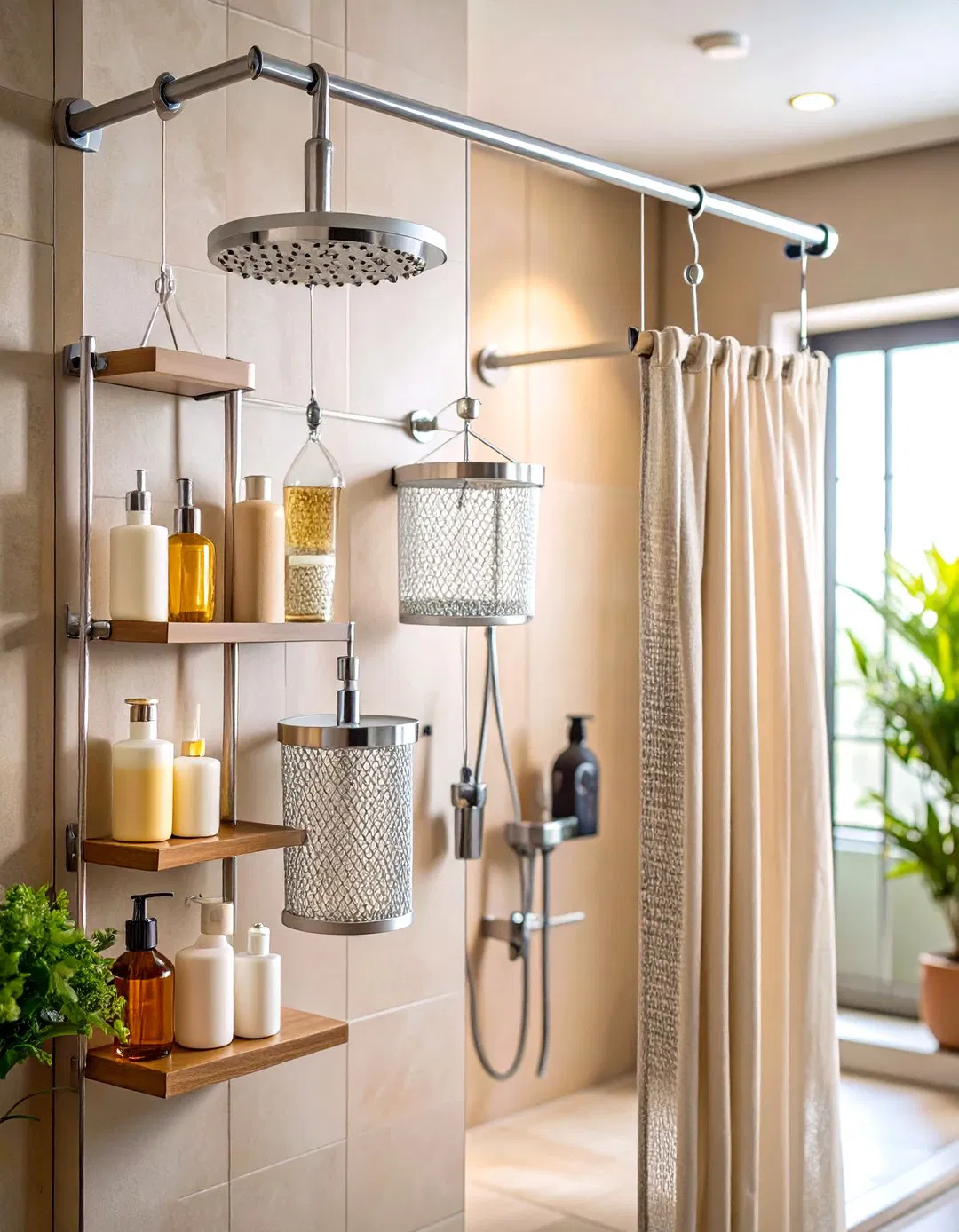 Shower Curtain Rod Storage