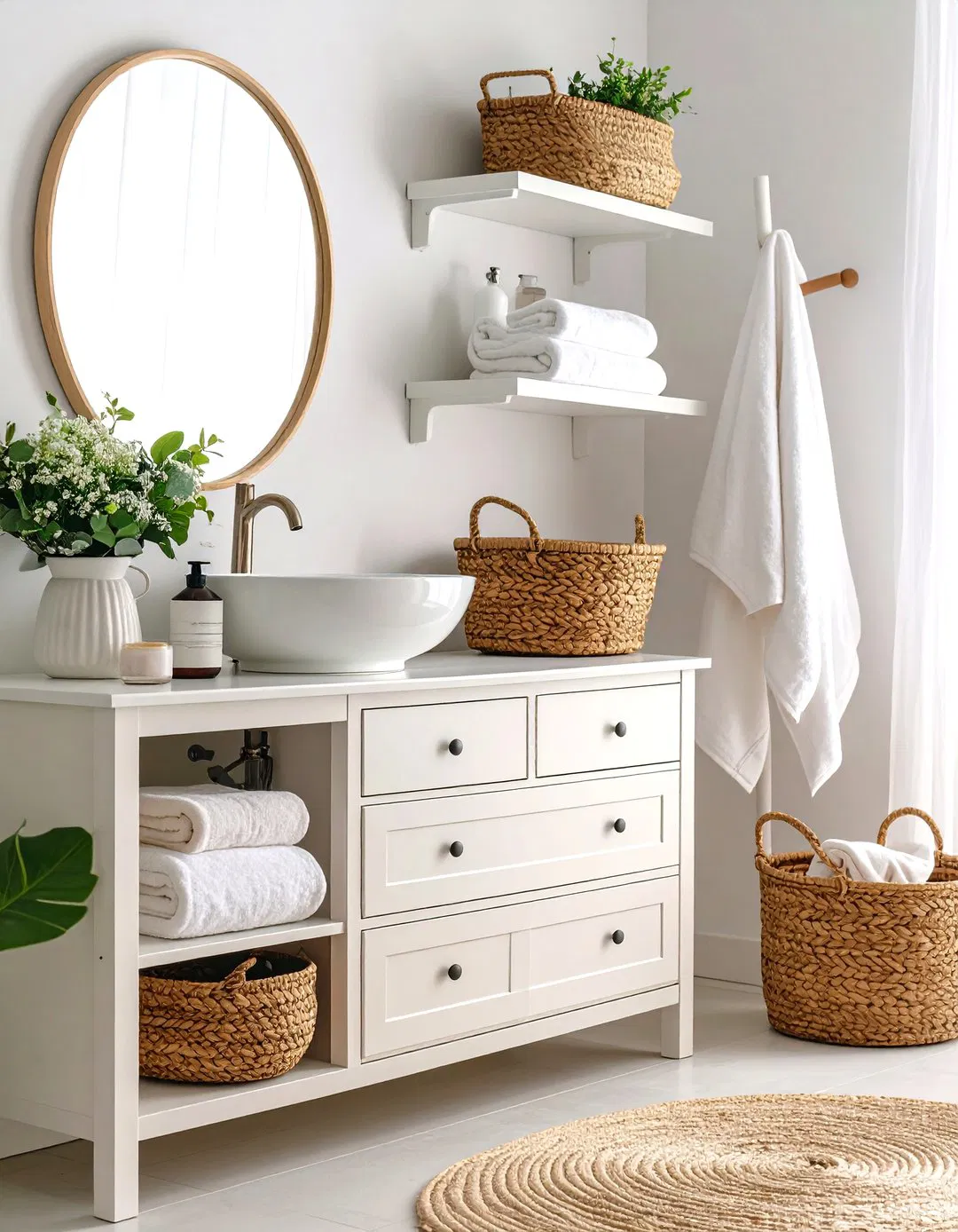 Vanity Open Shelving - Small Bathroom Storage Ideas