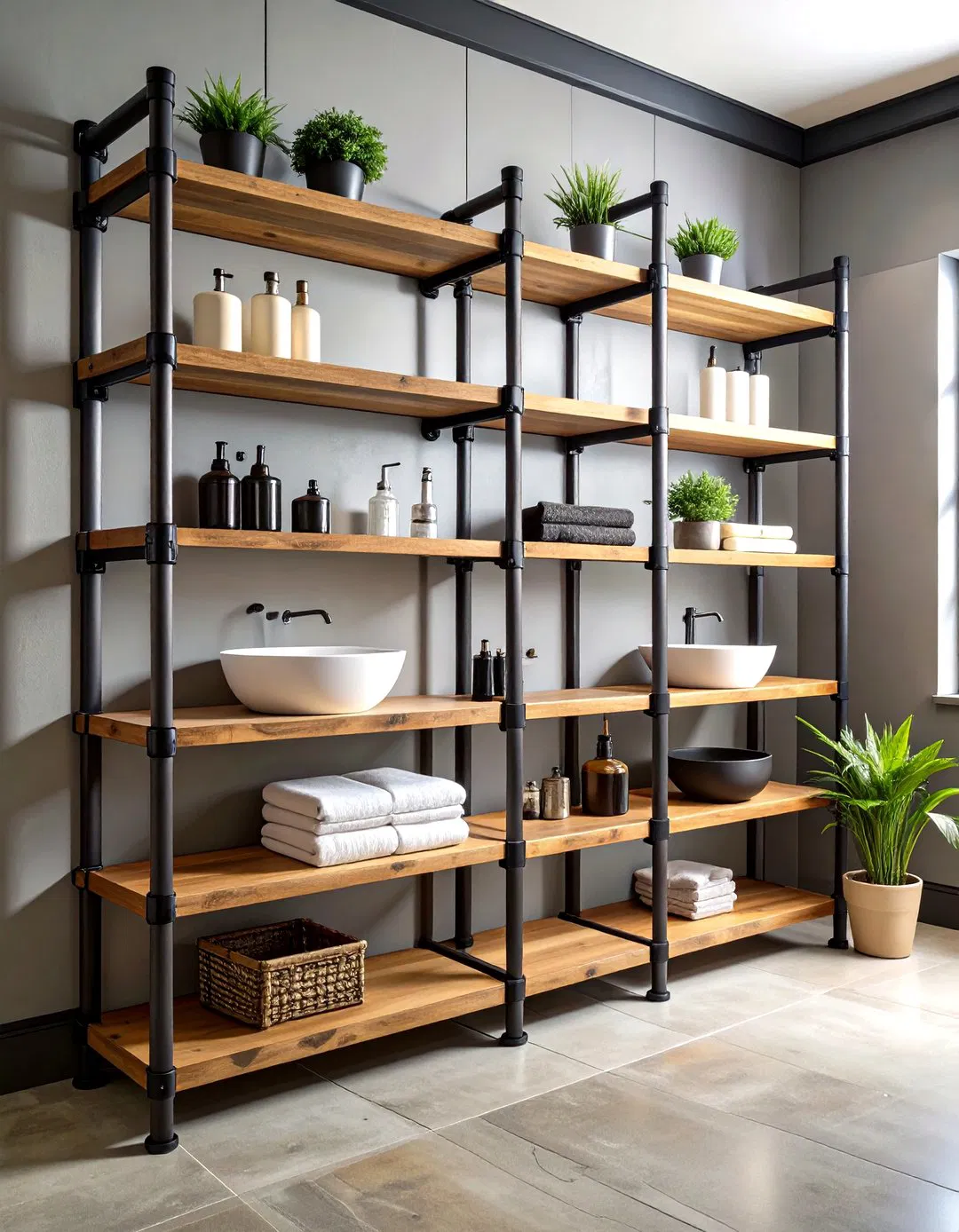 Industrial Pipe Shelving - Small Bathroom Storage Ideas