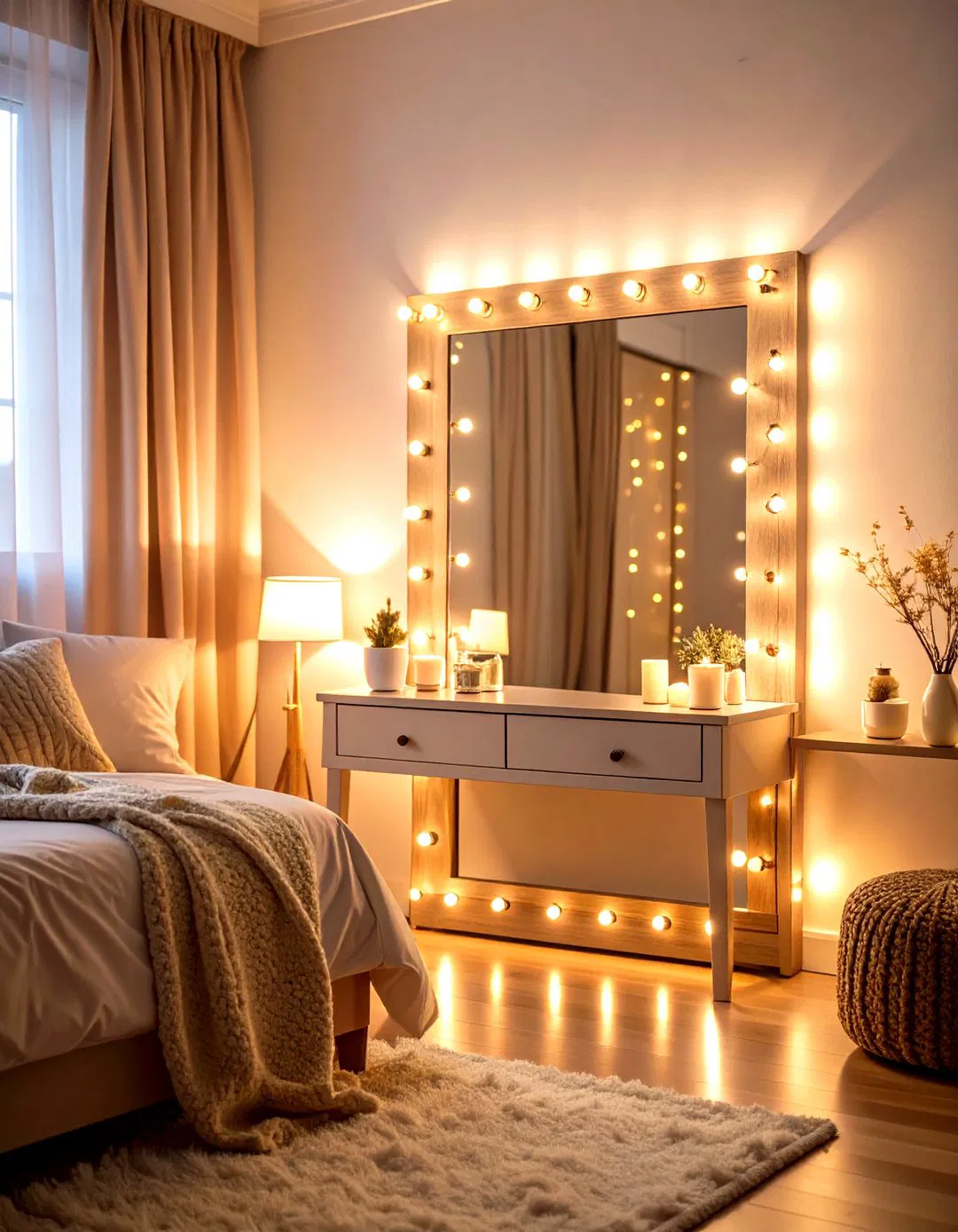Fairy Lights Around Mirror