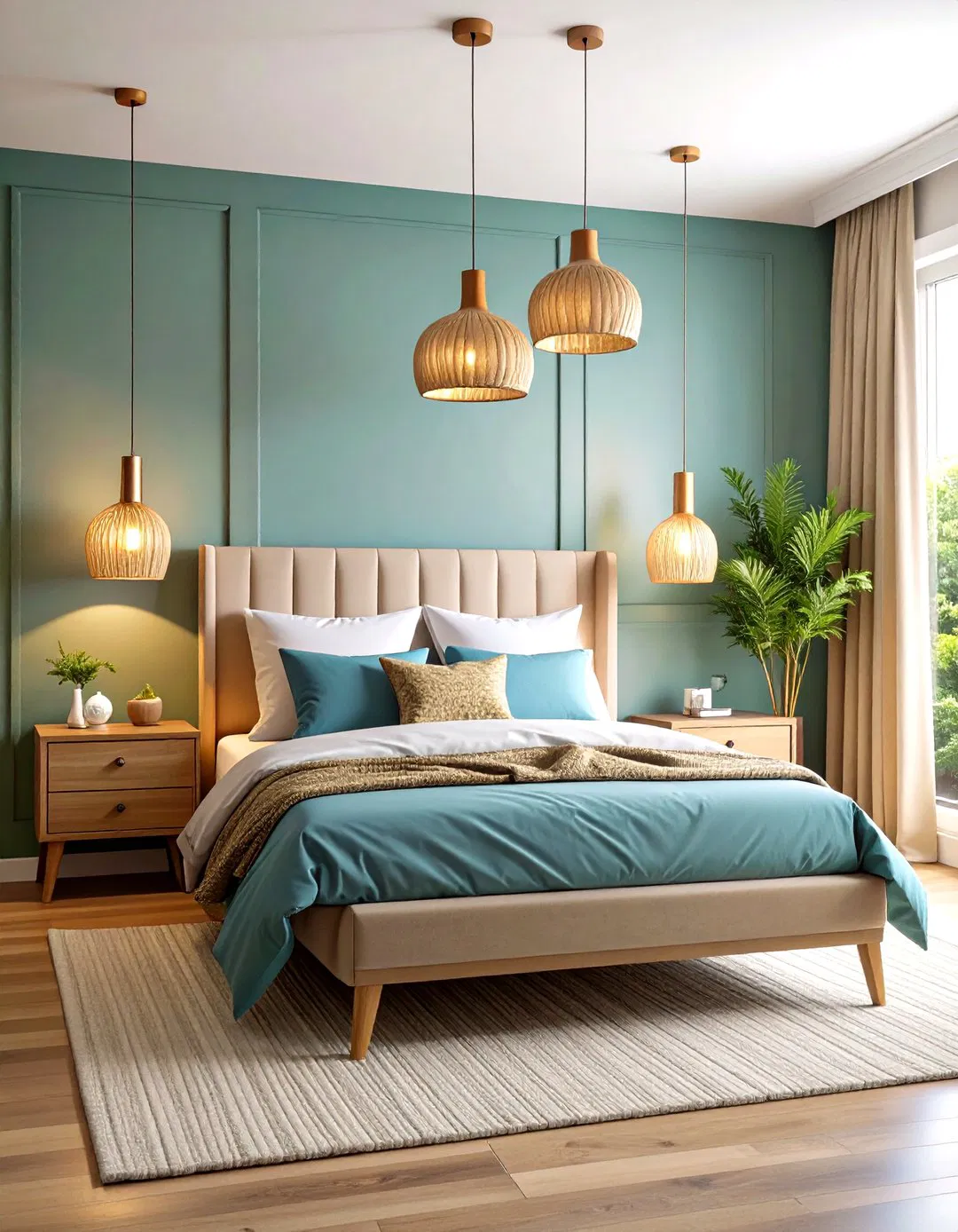 Pendant Lights on Each Side of Bed