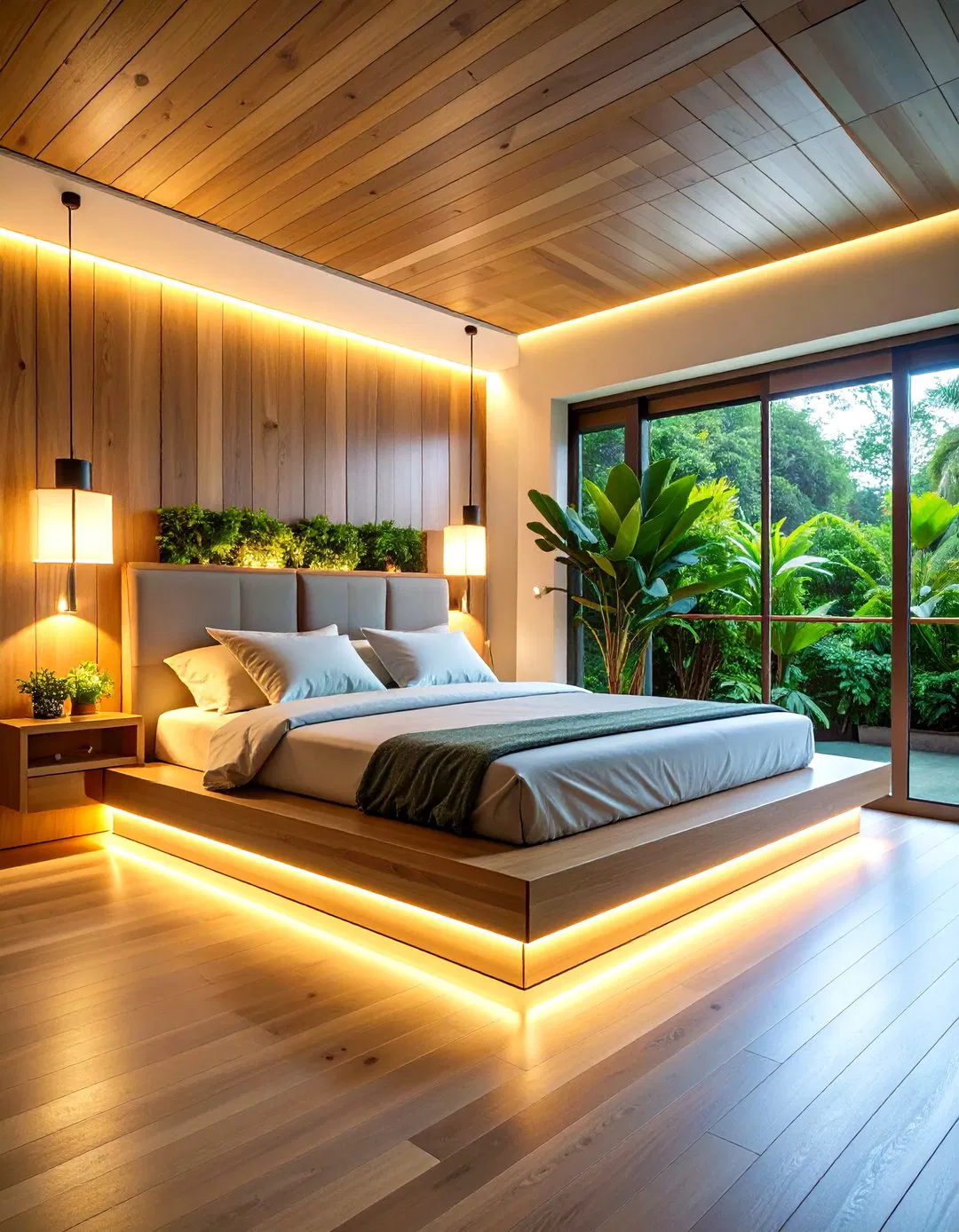 LED Strip Lighting Under Floating Bed