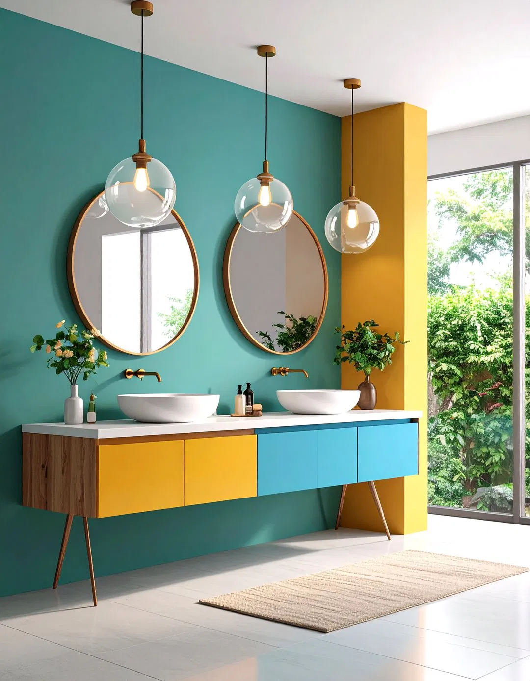 Pendant Light Cluster Above Floating Vanity