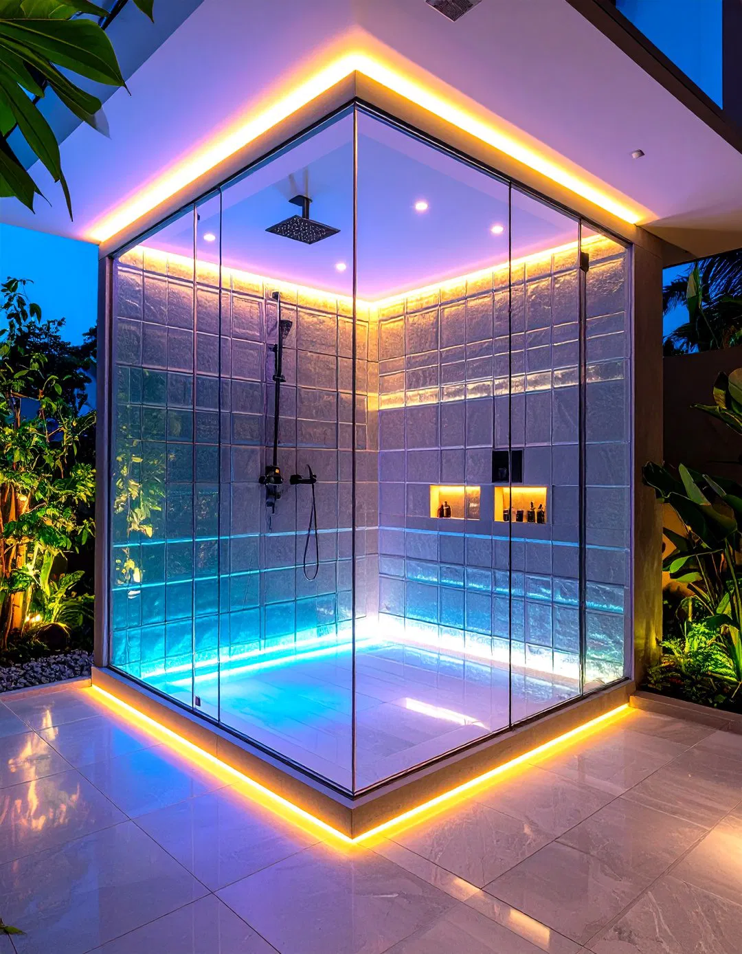 Glass Block Wall with Internal LED Illumination