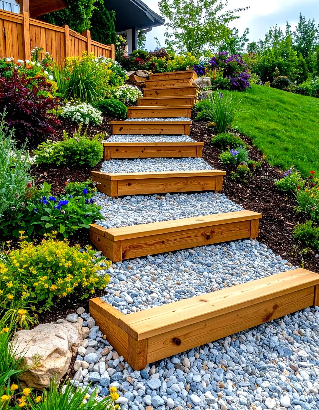 Timber Frame Gravel Steps