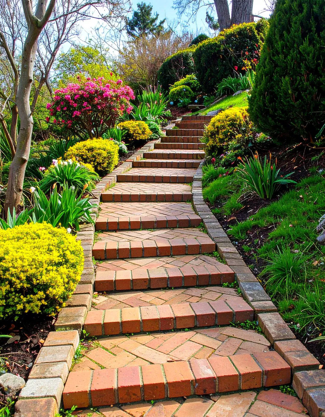 Brick Herringbone Slope Pathway