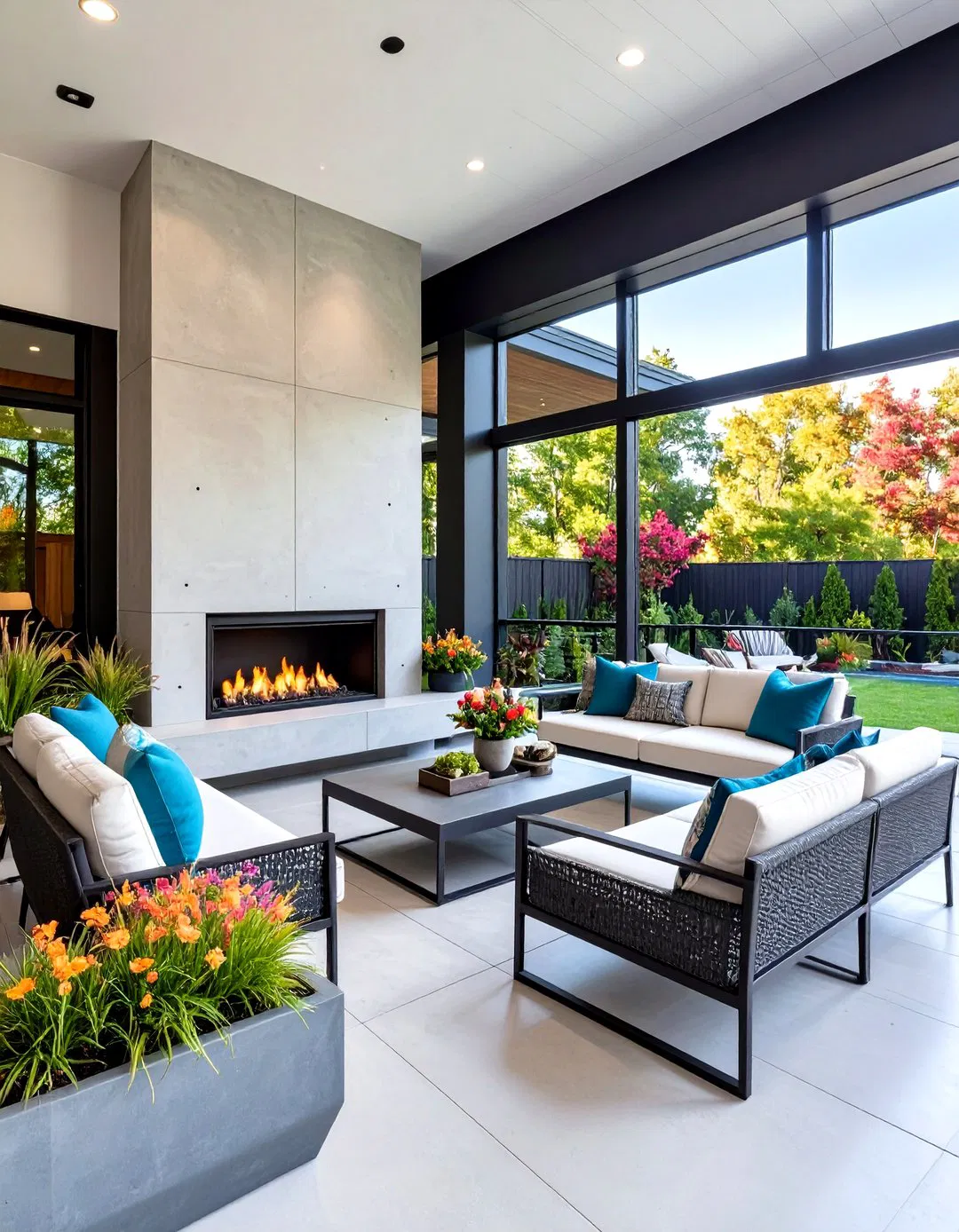 Sleek Linear Gas Fireplace - Screened Porch Ideas