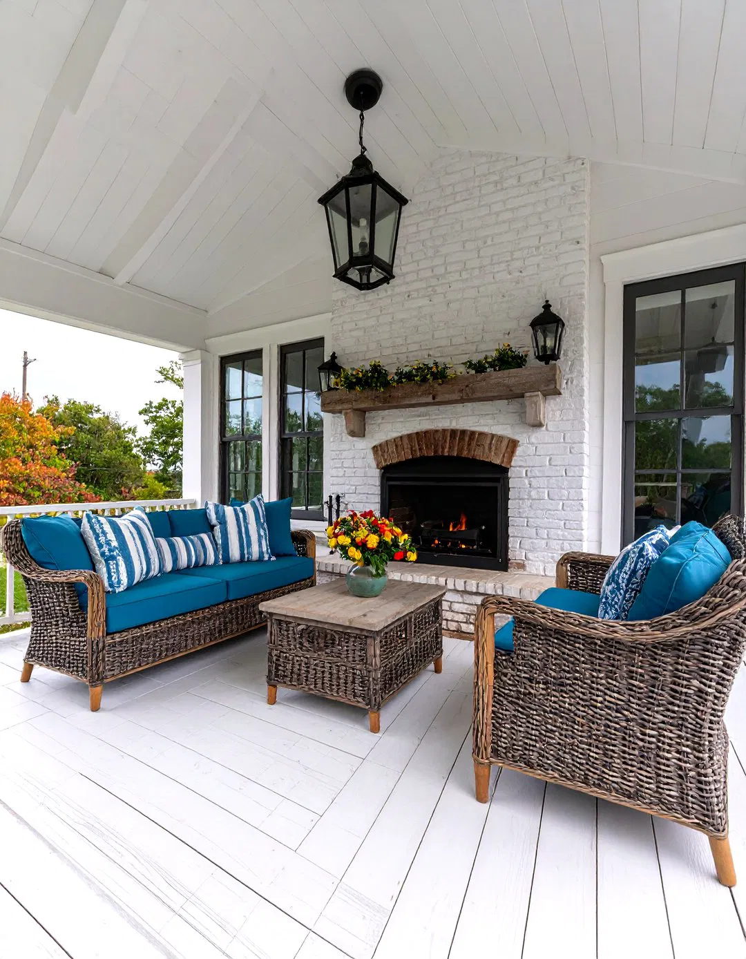 Coastal Brick Fireplace - Screened Porch Ideas