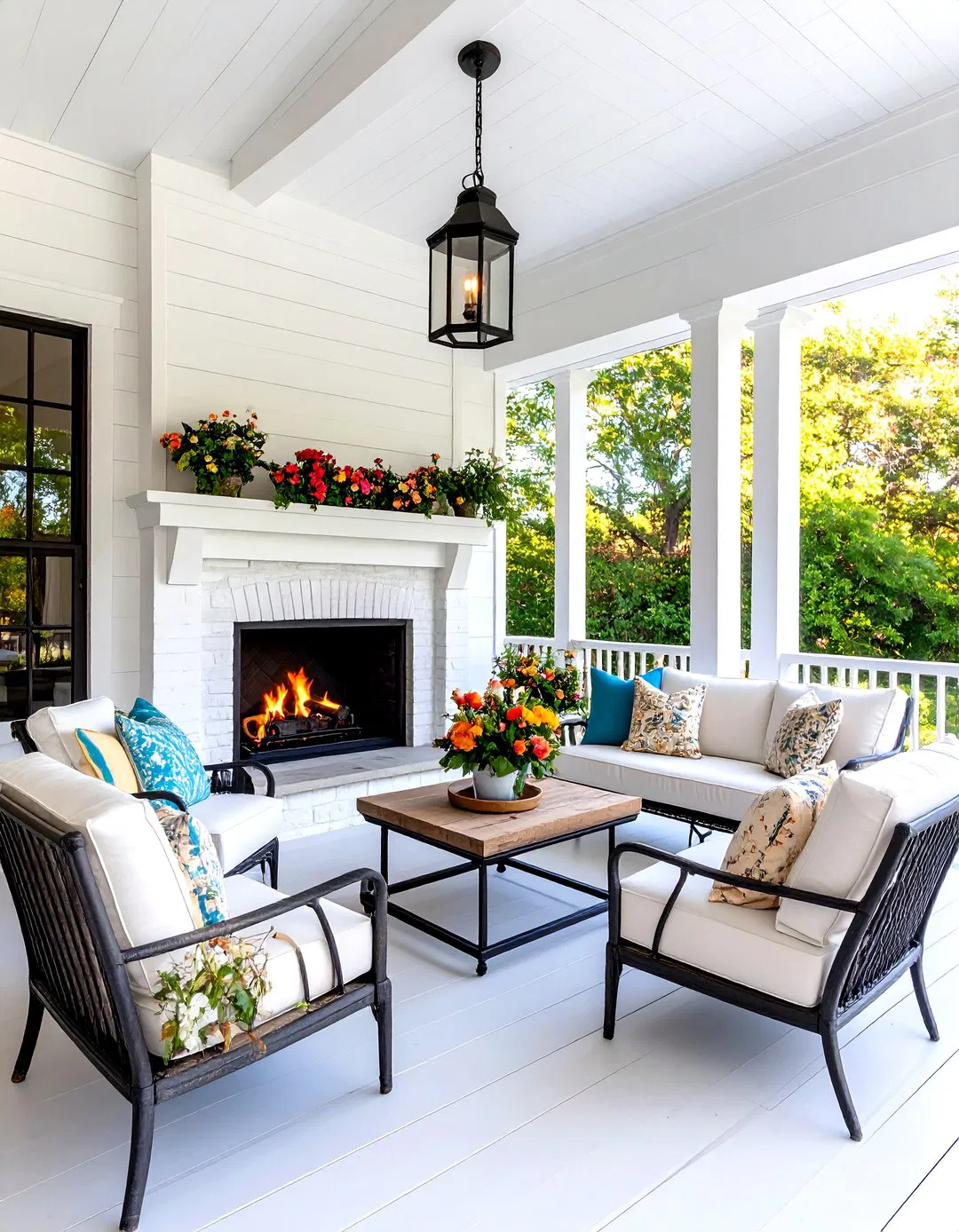 Farmhouse Shiplap Fireplace - Screened Porch Ideas