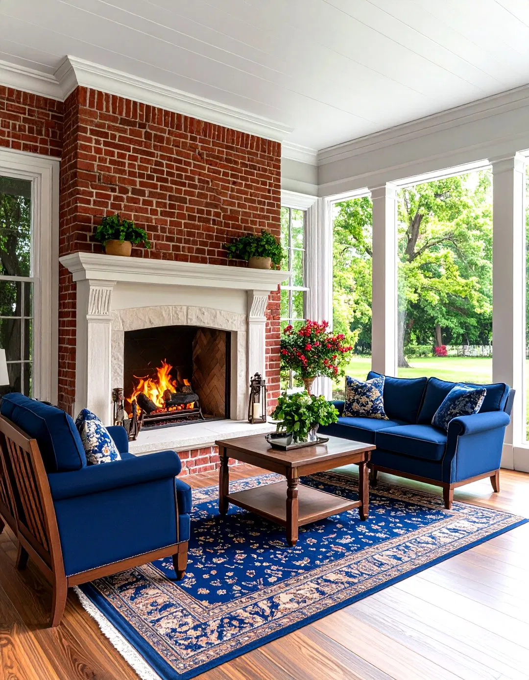 Colonial Brick Fireplace - Screened Porch Ideas