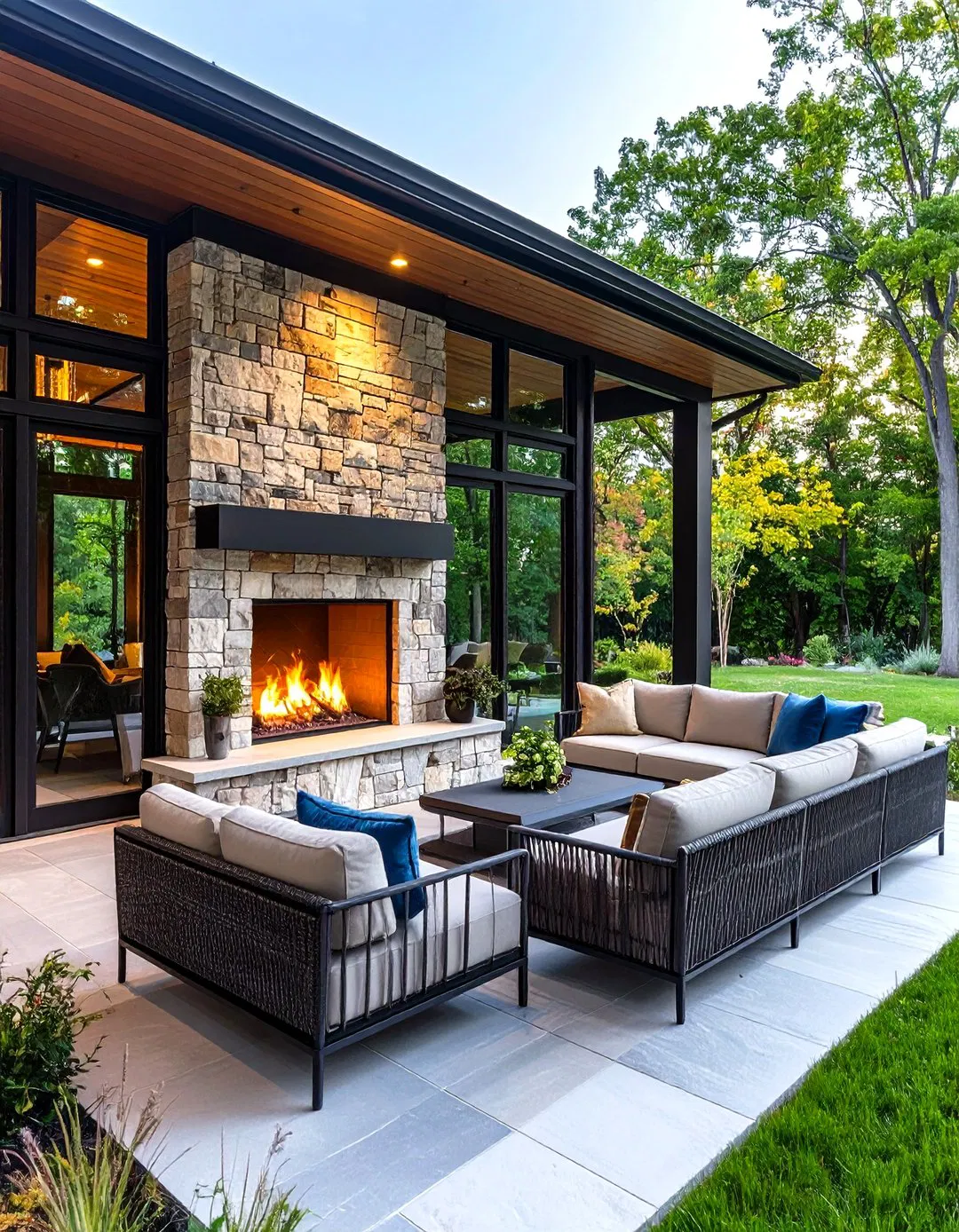 Double-Sided See-Through Fireplace - Screened Porch Ideas