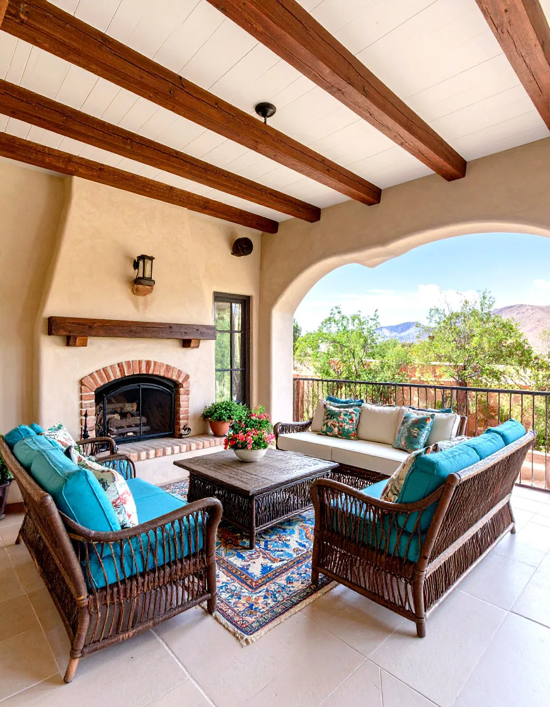 Southwestern Adobe Fireplace - Screened Porch Ideas