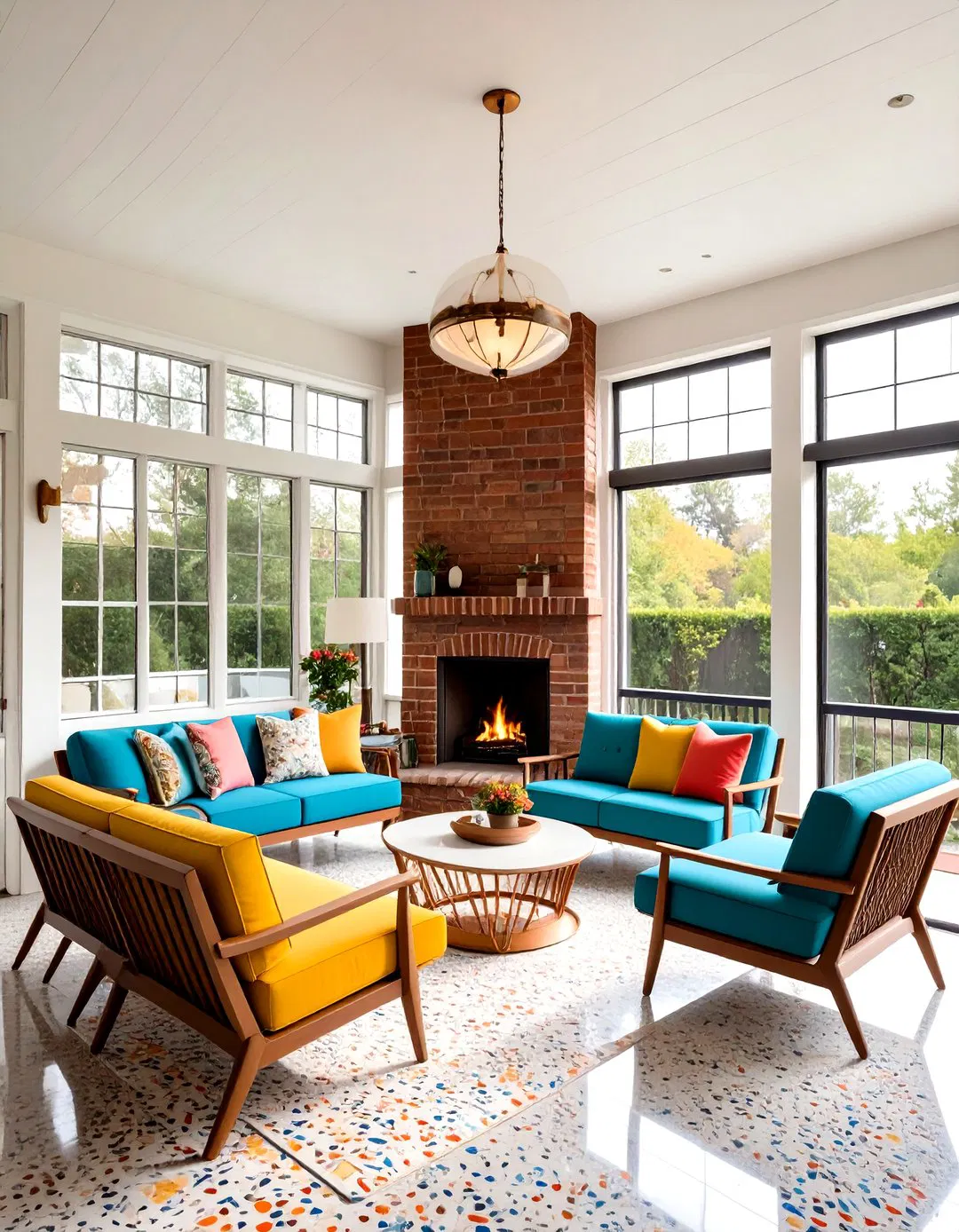 Mid-Century Modern Atomic Fireplace - Screened Porch Ideas