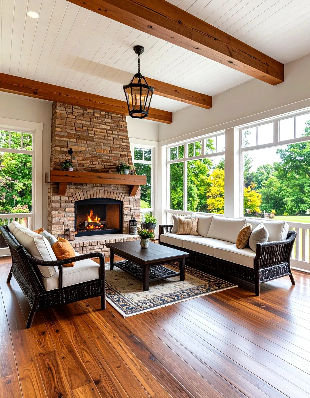Craftsman Mission Fireplace - Screened Porch Ideas