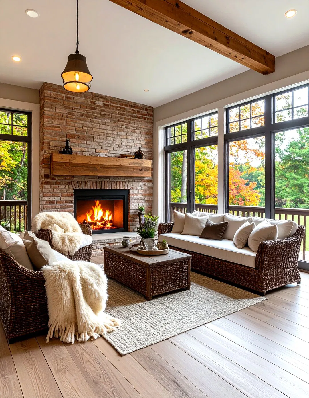 Scandinavian Hygge Fireplace Sanctuary - Screened Porch Ideas