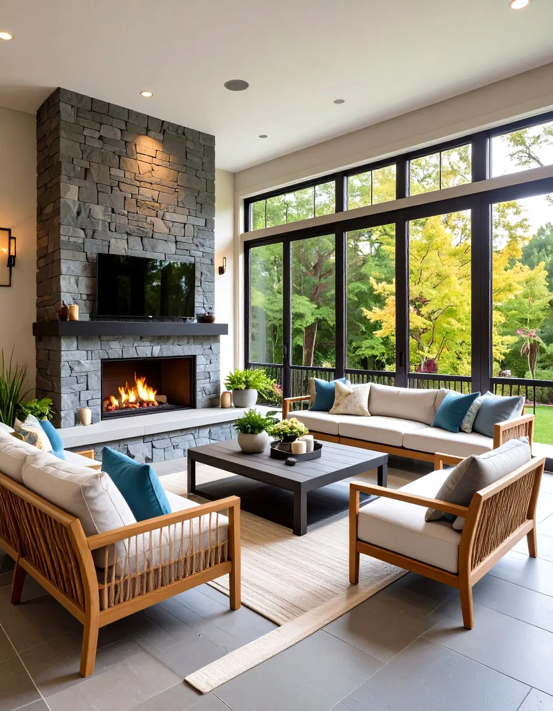 Asian Zen Garden Fireplace Pavilion - Screened Porch Ideas