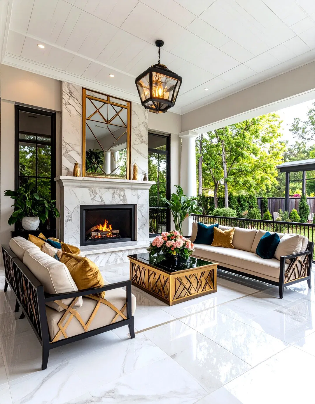 Art Deco Glamour Fireplace Lounge - Screened Porch Ideas