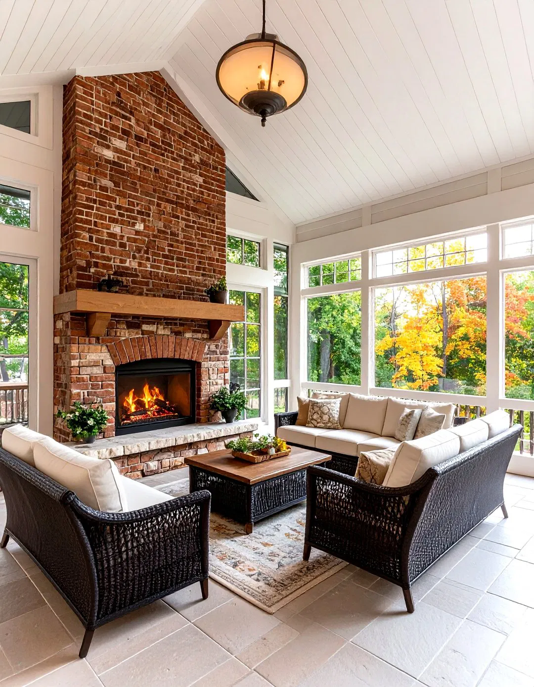 Prairie School Fireplace - Screened Porch Ideas