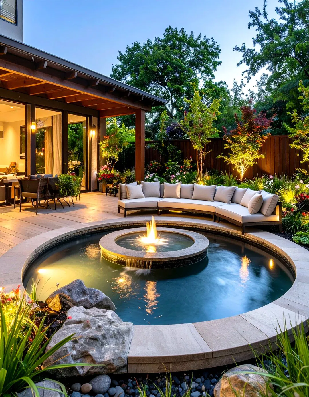 Semi-Circle Patio with Water Feature