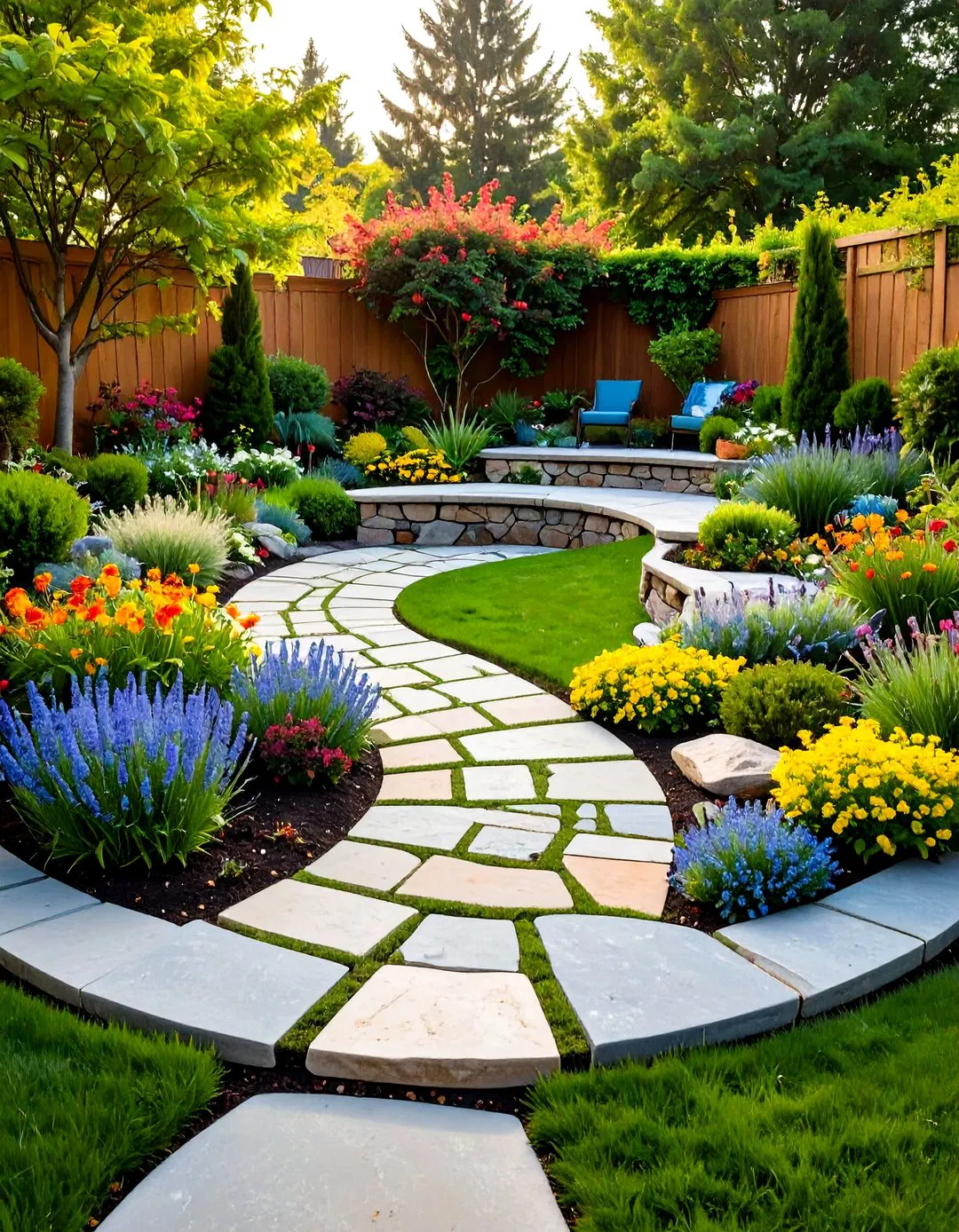 Flagstone Patio with Garden Integration
