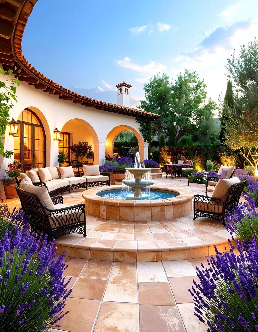 Mediterranean Style Semi-Circle Patio with Tile Accents