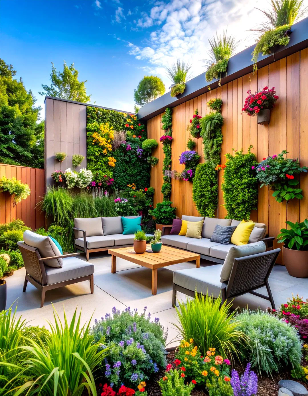 Semi-Circle Patio with Vertical Garden Wall