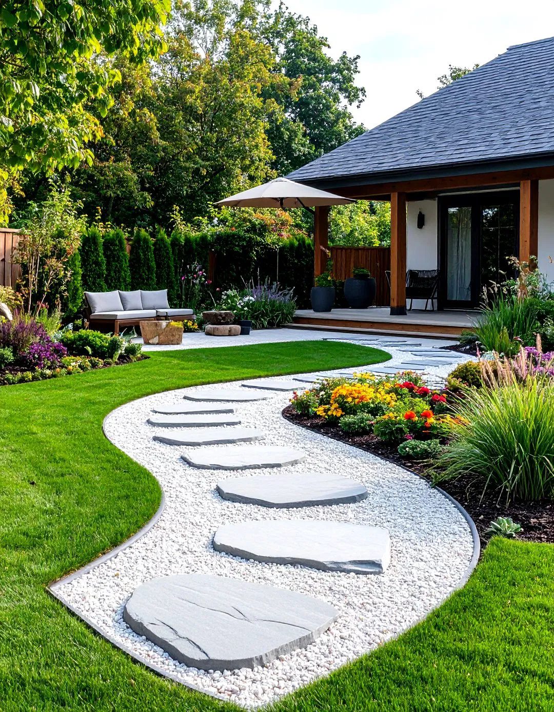 Gravel Patio with Stepping Stone Path