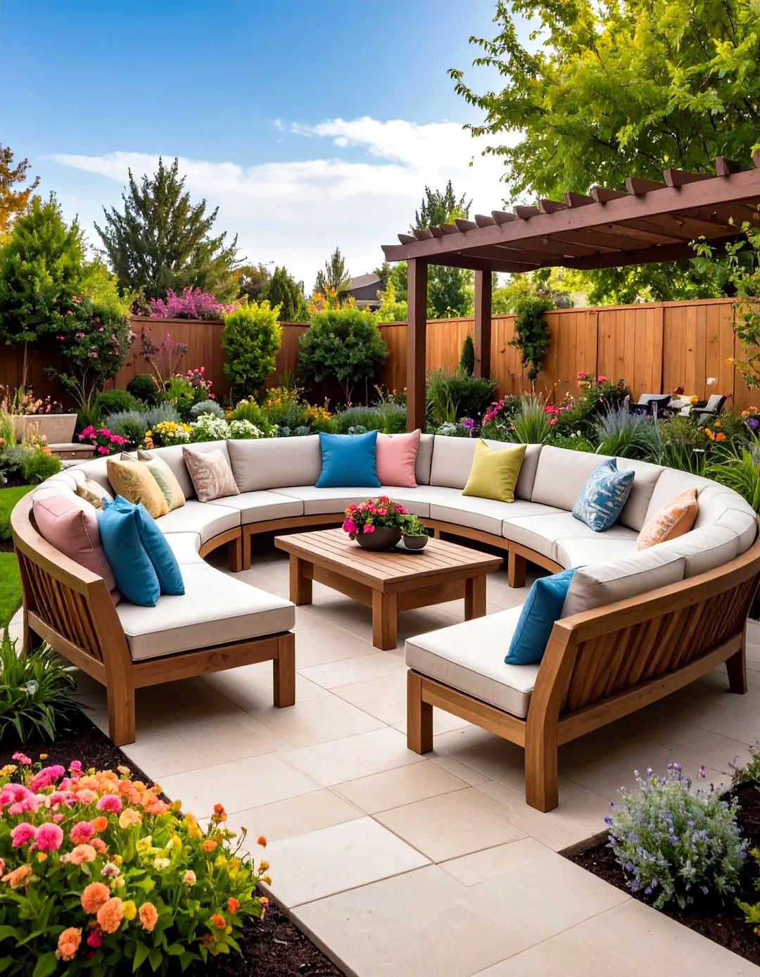 Semi-Circle Patio with Built-in Bench Seating