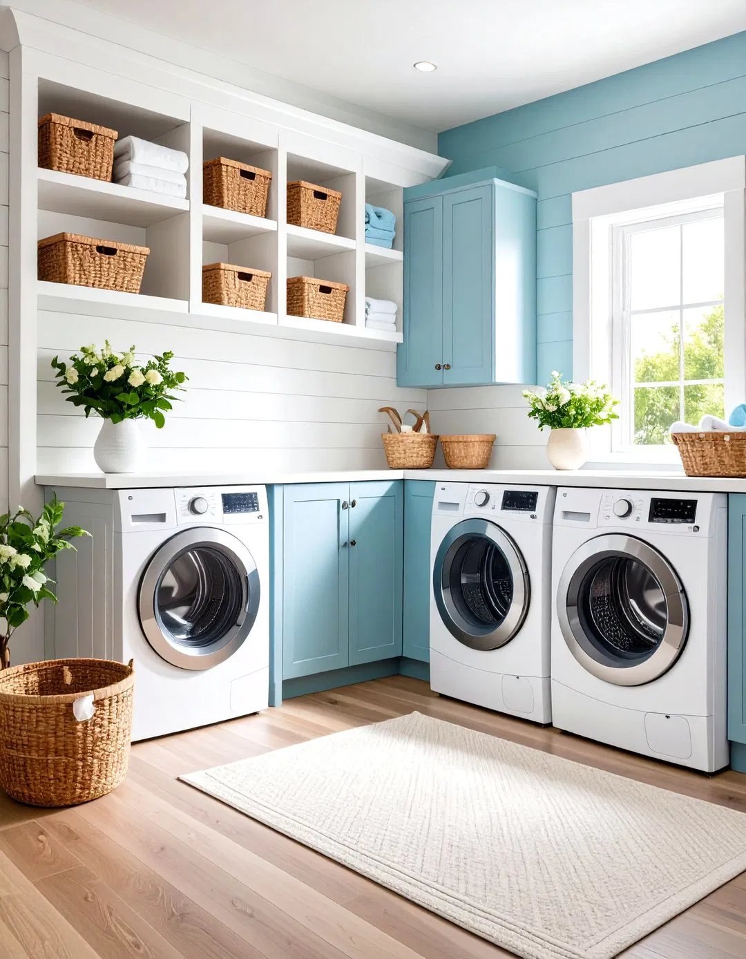 White Shiplap with Built-in Storage Cubbies