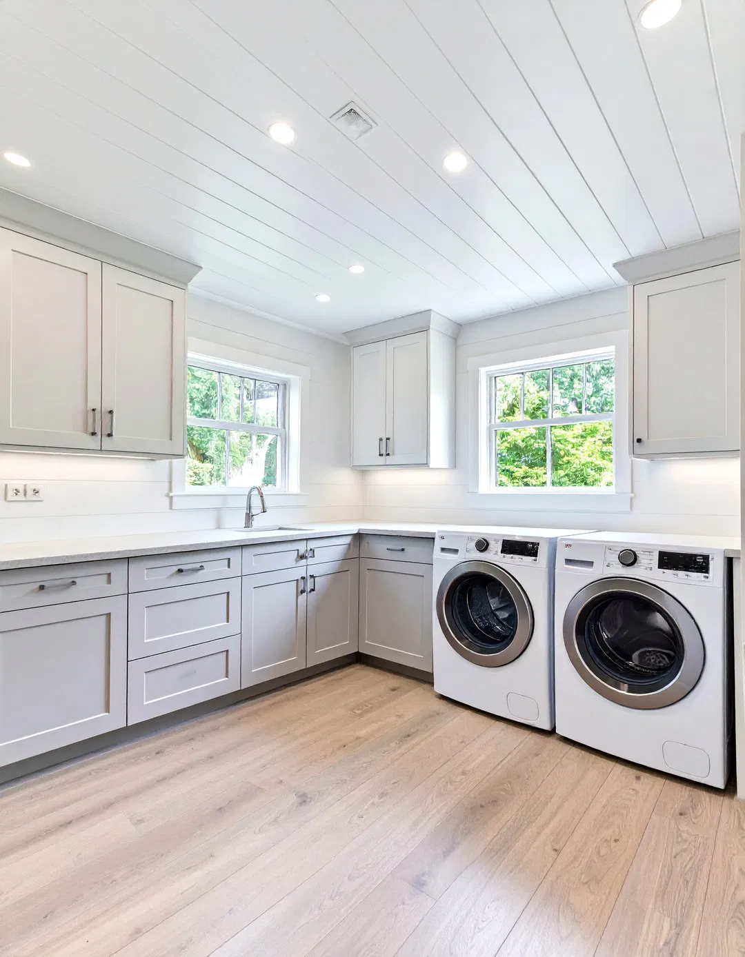 Shiplap Ceiling with Modern Fixtures