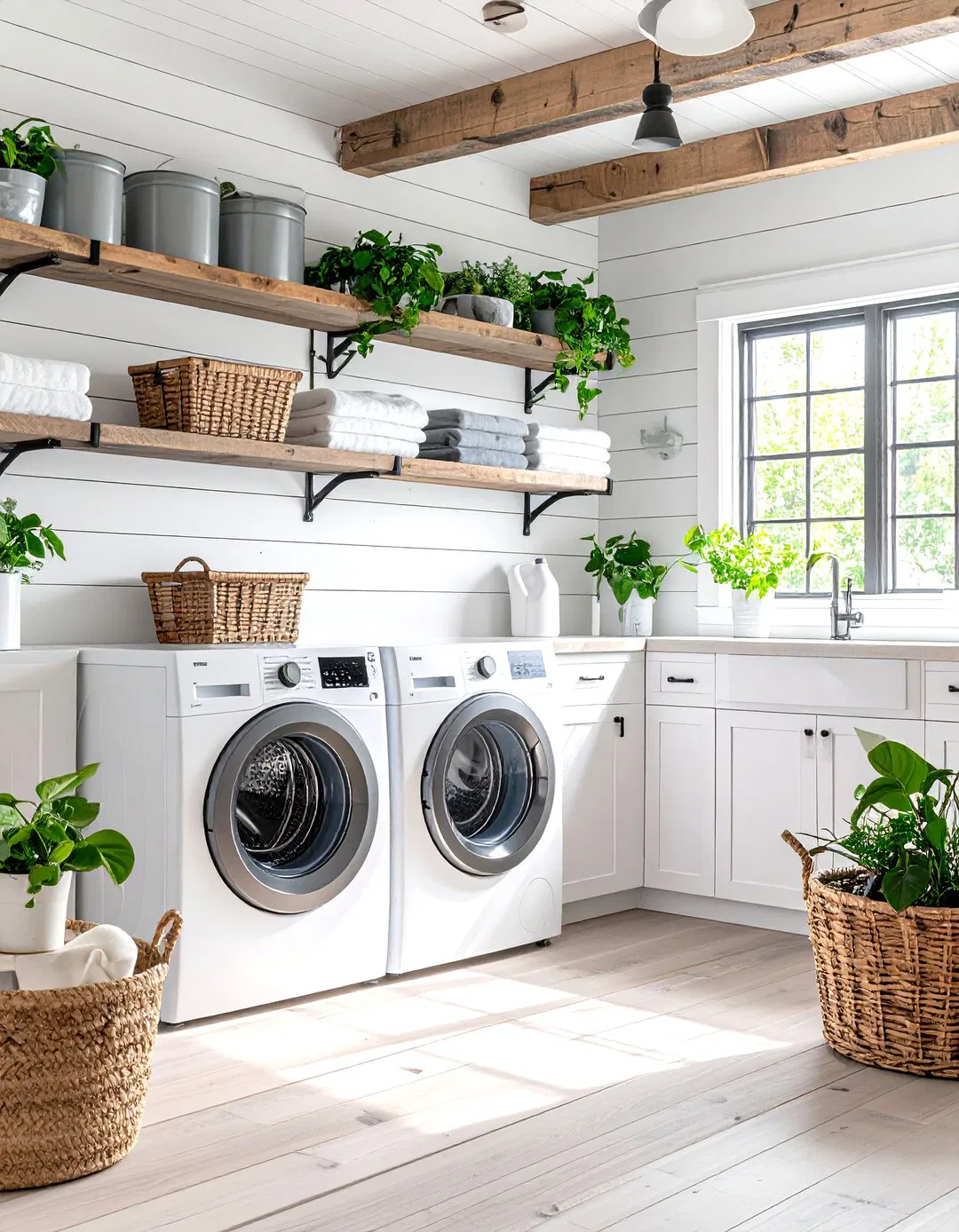 Shiplap with Industrial Pipe Shelving