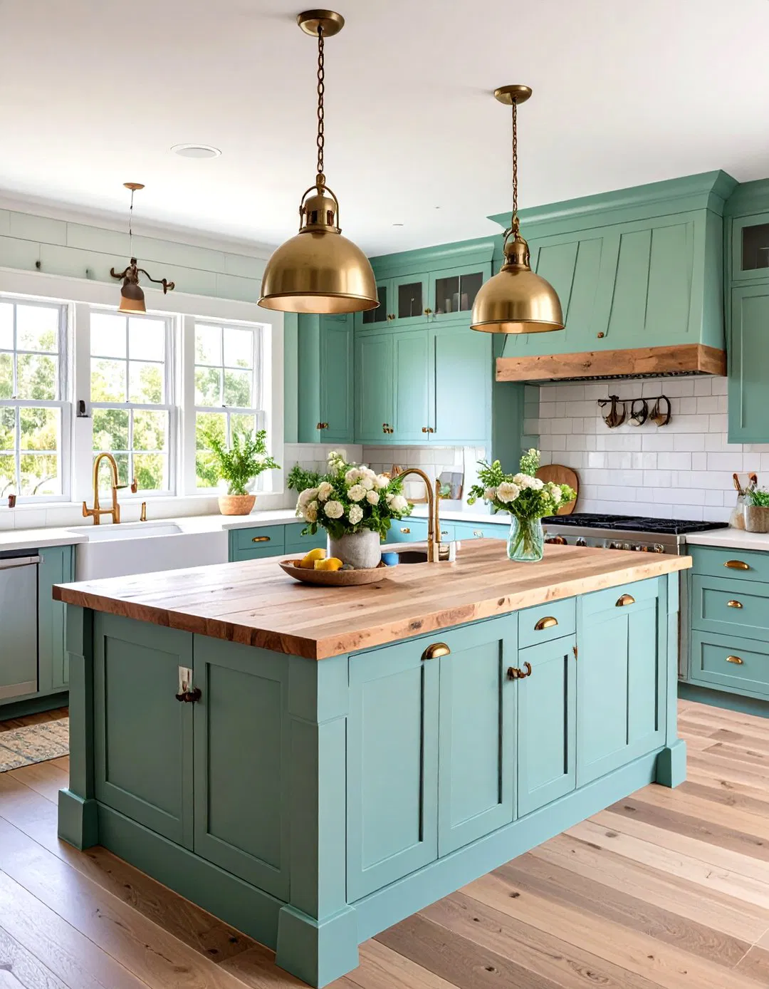 Coastal Sage Green Island with Shiplap and Rope Details