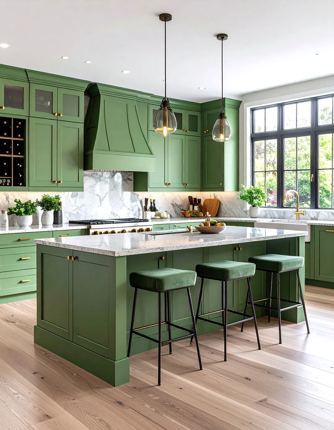 Sage Green Island with Wine Storage and Entertainment Features